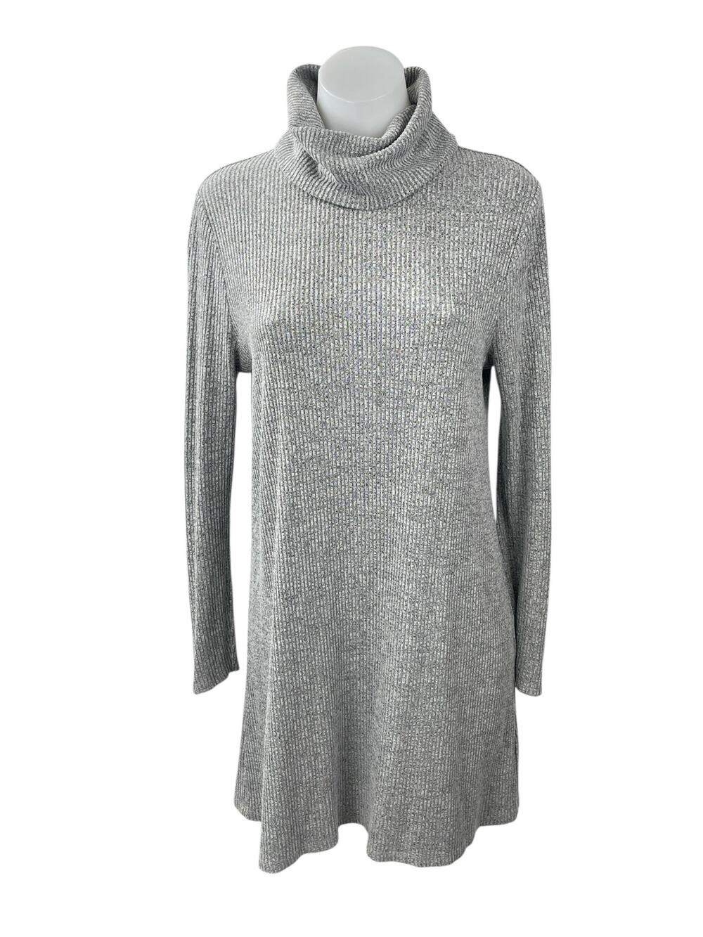 Neely Women's Gray Ribbed Knit Cowl Neck Long Sleeve Mini Tunic Sweater Dress M